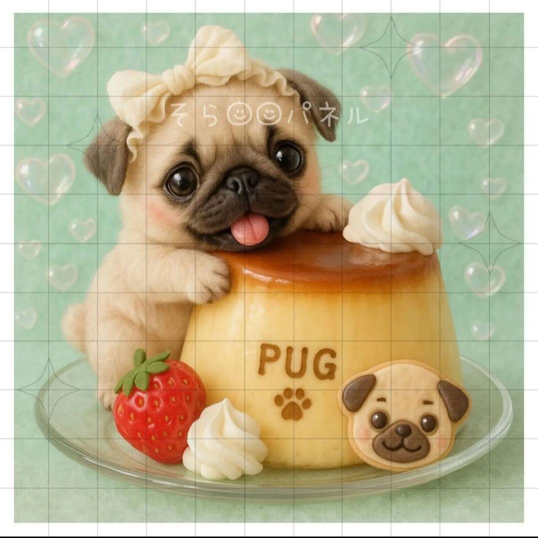 マルチーズ、パグカラメルプリンパネル生地　ハンドメイド