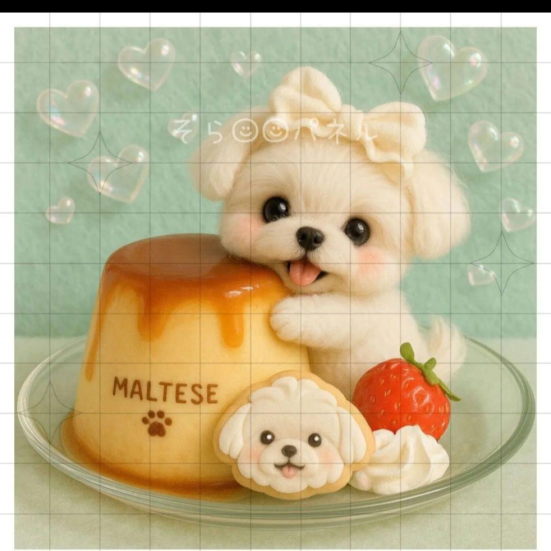 マルチーズ、パグカラメルプリンパネル生地　ハンドメイド