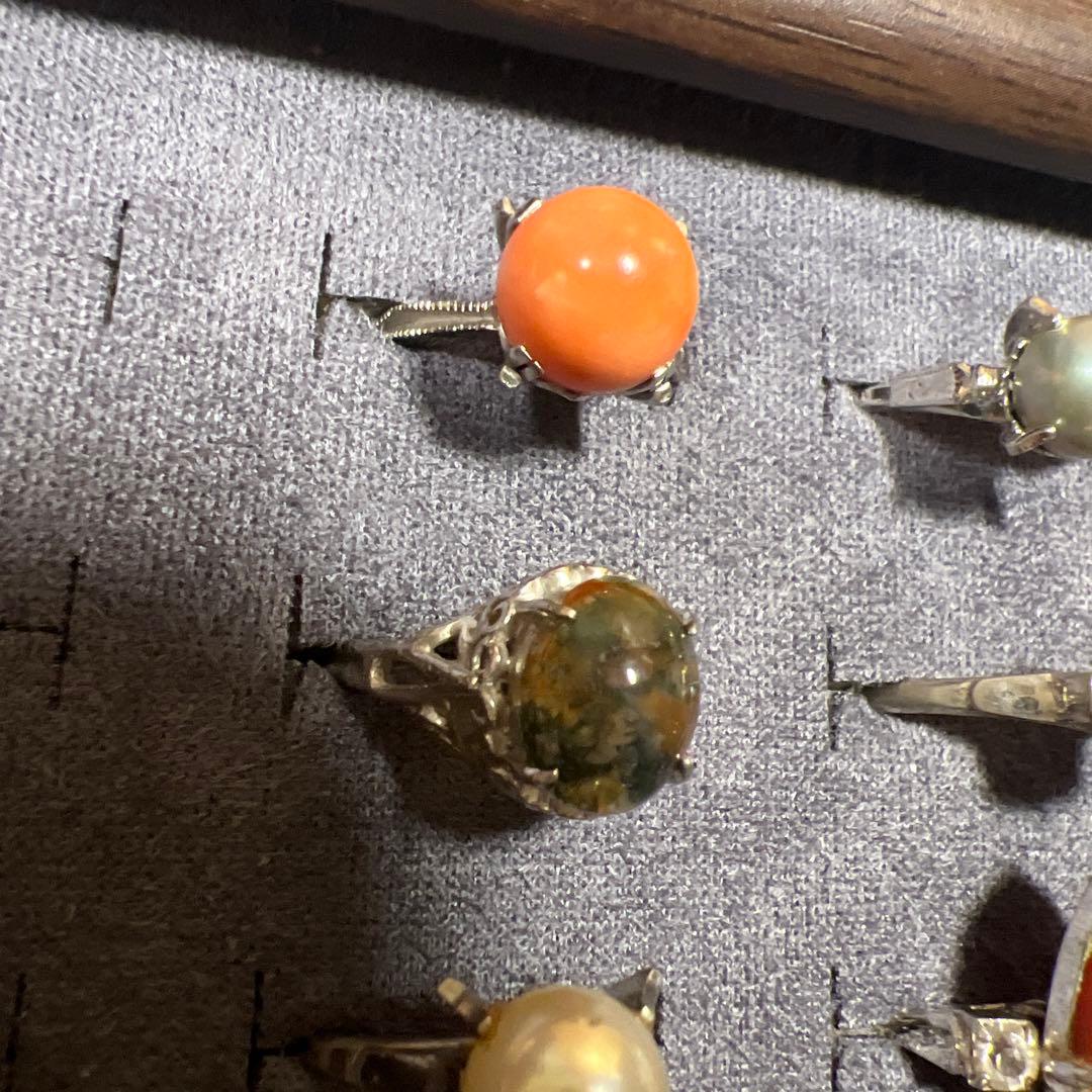 S05 大量の指輪 天然石 サンゴ 瑪瑙 真珠 silver silver G製