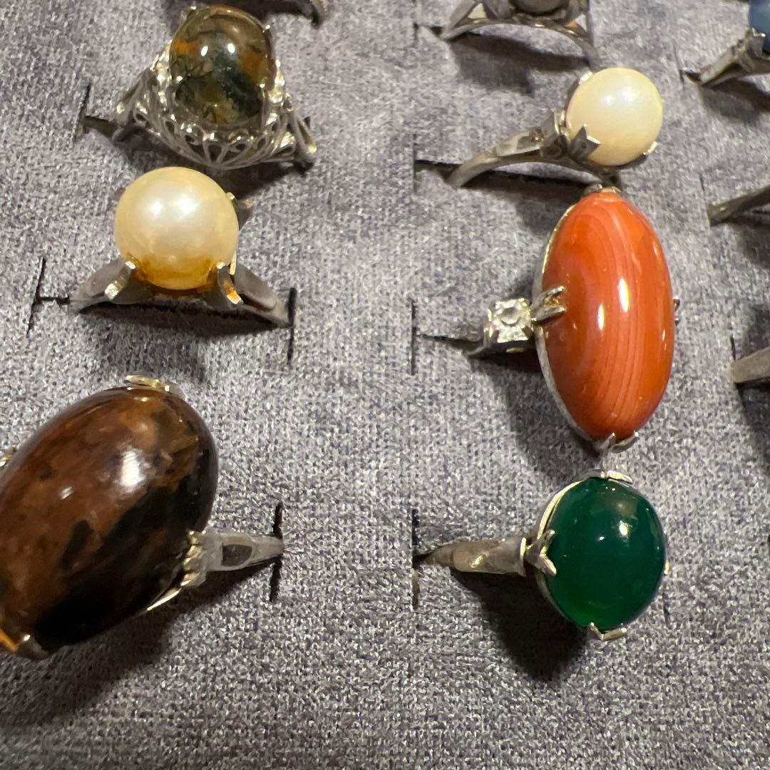 S05 大量の指輪 天然石 サンゴ 瑪瑙 真珠 silver silver G製