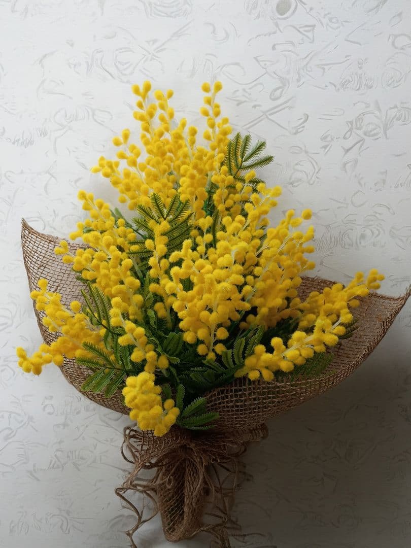 ☘ミモザアカシア（造花）のシンプルスワッグ☘玄関ドア・壁飾り