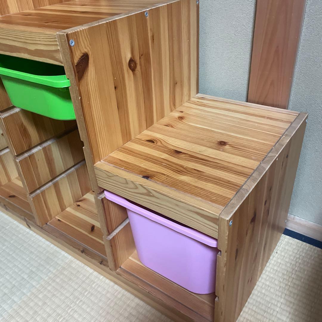 【送料込】IKEA イケア　おもちゃ収納棚トロファスト　木製階段　収納ケース付き
