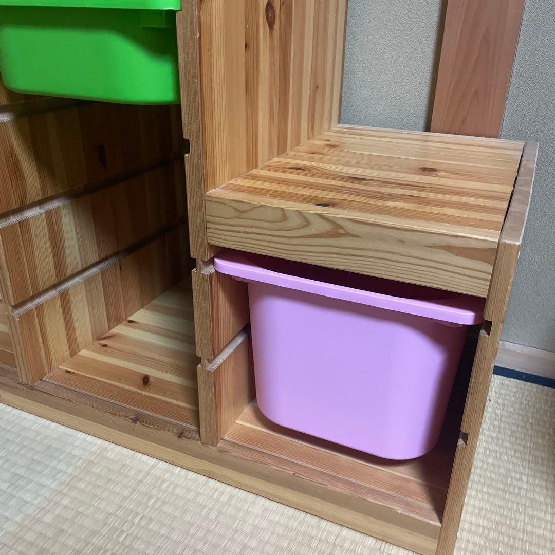 【送料込】IKEA イケア　おもちゃ収納棚トロファスト　木製階段　収納ケース付き