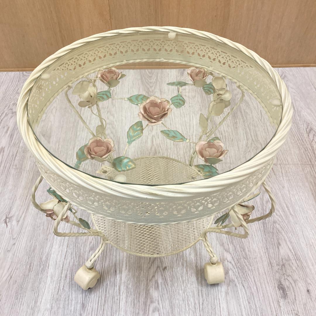 アンティーク調　薔薇　サイドテーブル　ガラステーブル