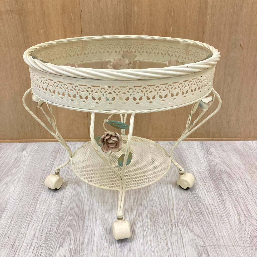 アンティーク調　薔薇　サイドテーブル　ガラステーブル