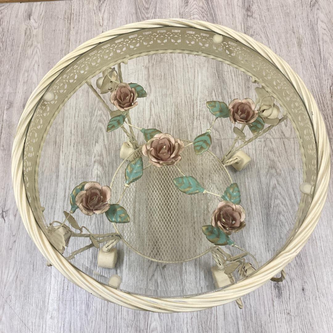 アンティーク調　薔薇　サイドテーブル　ガラステーブル