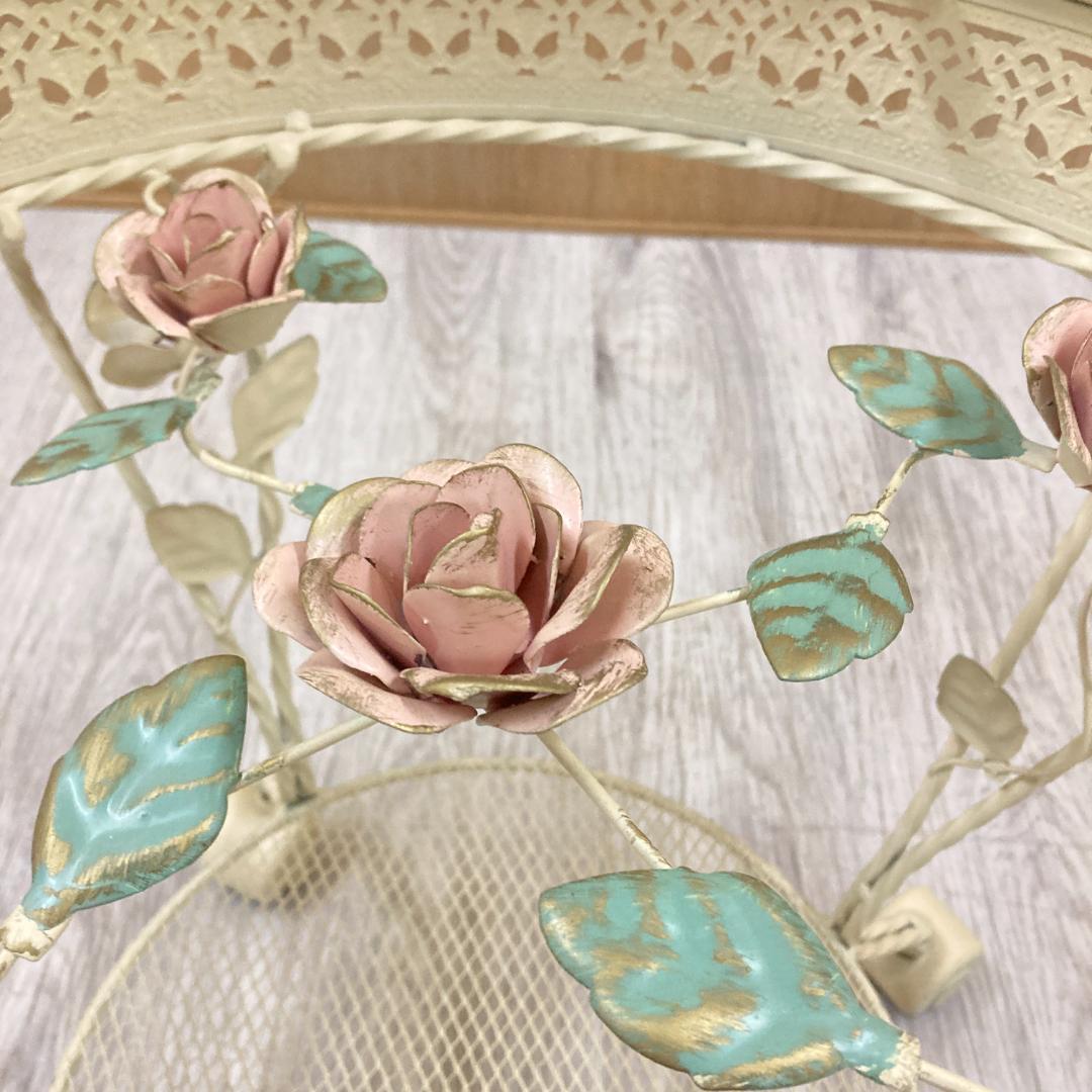 アンティーク調　薔薇　サイドテーブル　ガラステーブル