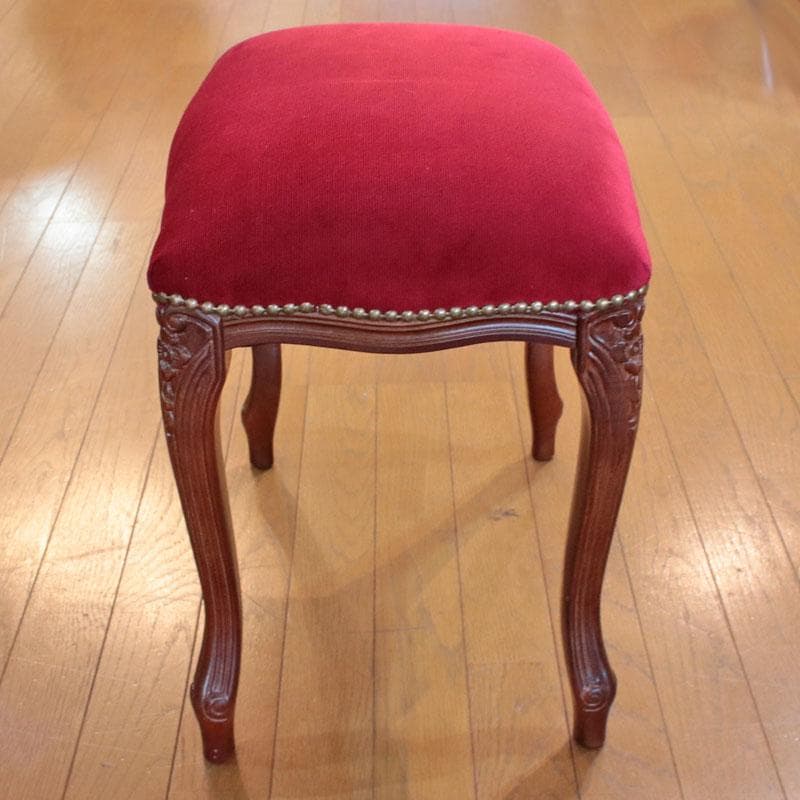 猫脚スツール 赤モケット ヴィンテージ風 かわいい 602-093