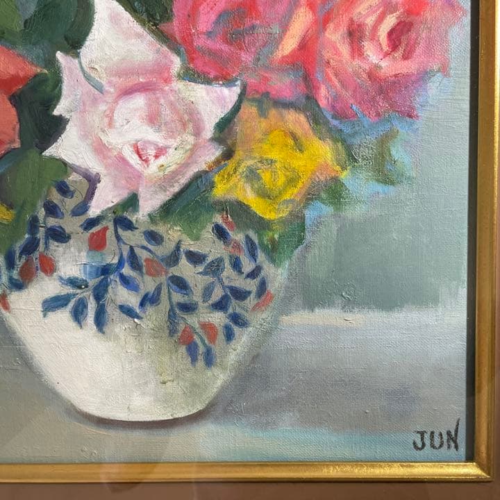 ◇油彩画 紺綬褒章画家【有賀潤】『ばら』 F8号◇ - メルカリ