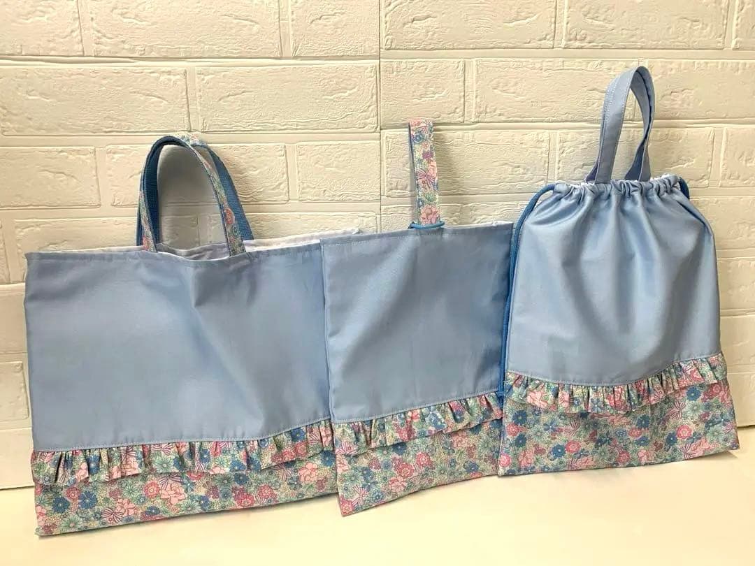 5点セット　リボン花柄　レッスンバッグ　上履き袋　体操袋　巾着　お弁当袋