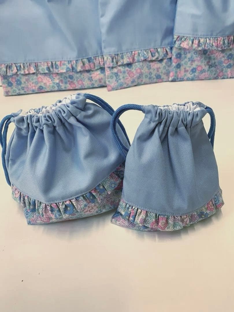 5点セット　リボン花柄　レッスンバッグ　上履き袋　体操袋　巾着　お弁当袋