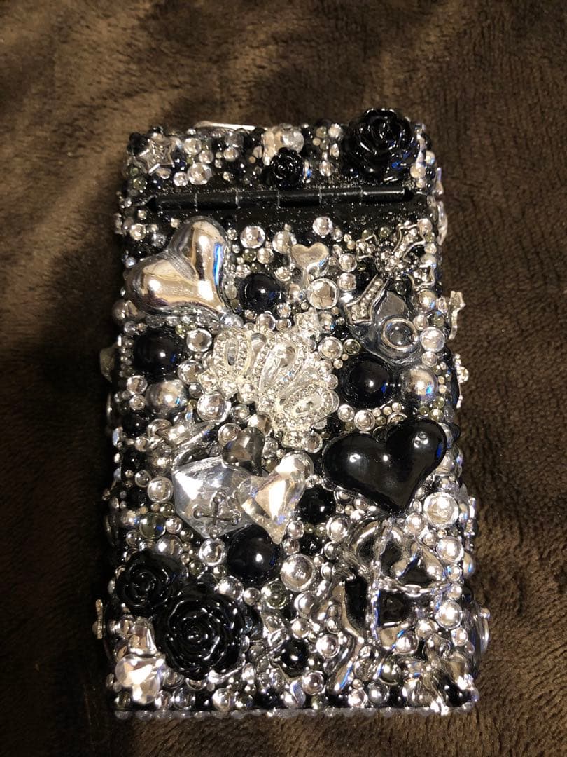 ビーズ装飾 電子タバコケース 黒銀