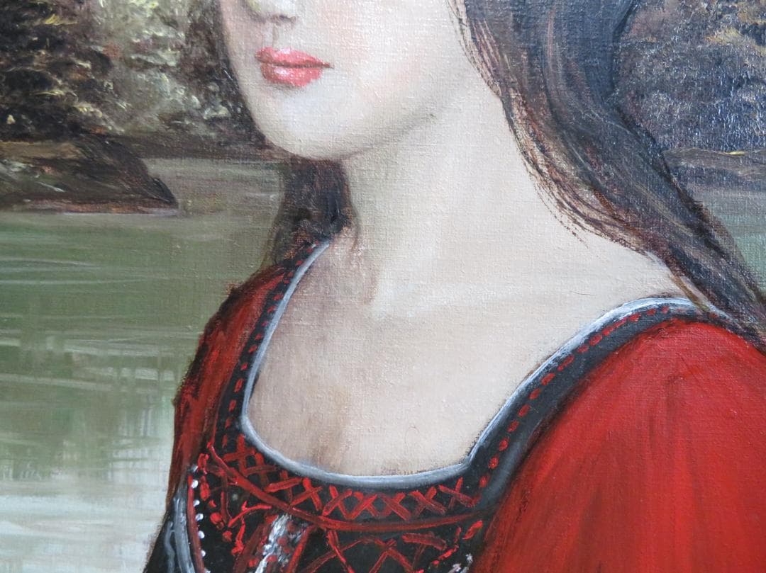 能仲ヤツヲ「湖の女」油彩F6号モダンアート会員叙情とロマンの世界