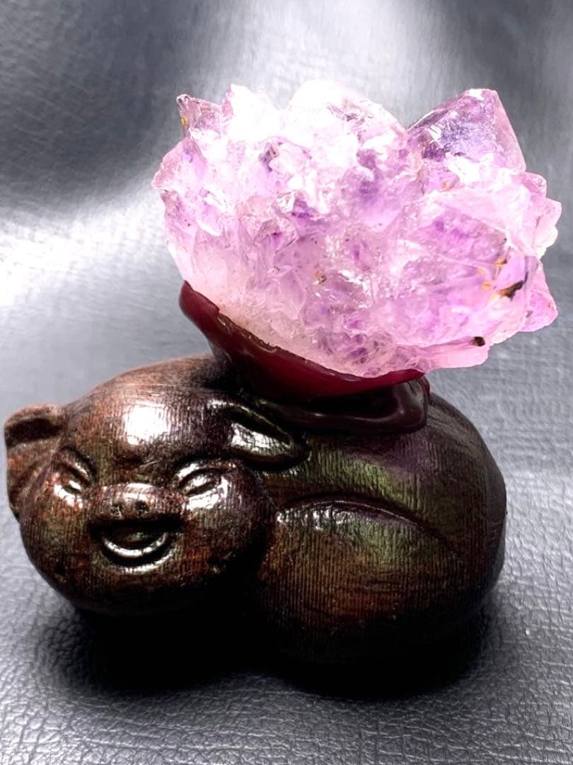 070697 天然アメジスト原石　ブタさん置き物