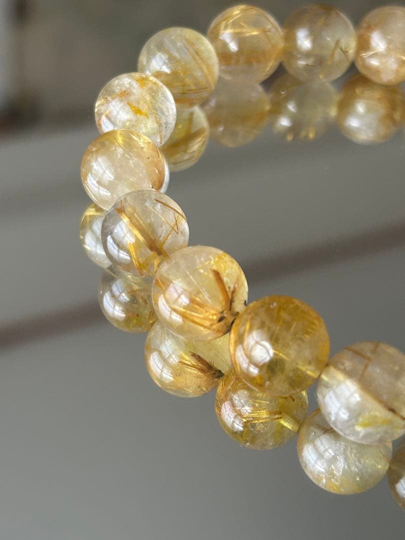 高品質 ゴールドルチルクォーツ ブレスレット 11mm 内径18cm