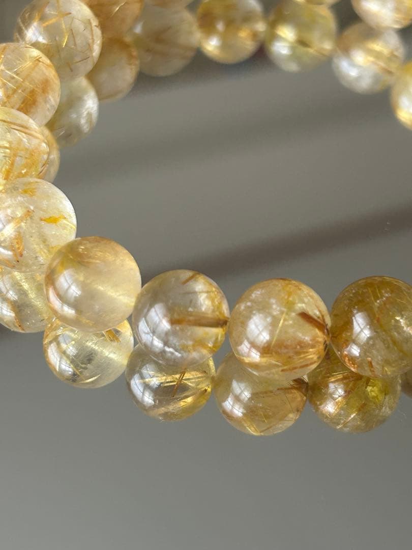 高品質 ゴールドルチルクォーツ ブレスレット 11mm 内径18cm