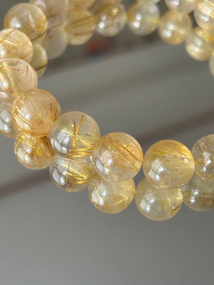 高品質 ゴールドルチルクォーツ ブレスレット 11mm 内径18cm