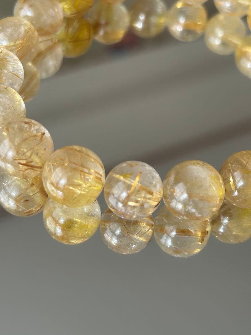 高品質 ゴールドルチルクォーツ ブレスレット 11mm 内径18cm