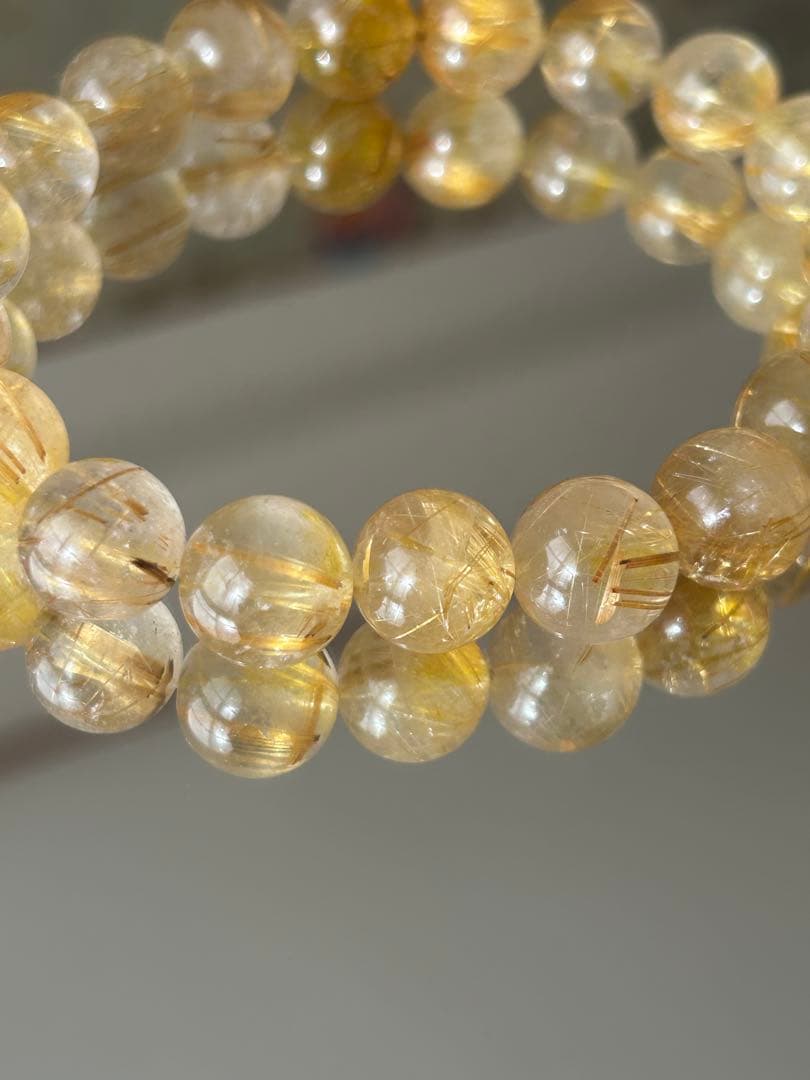 高品質 ゴールドルチルクォーツ ブレスレット 11mm 内径18cm
