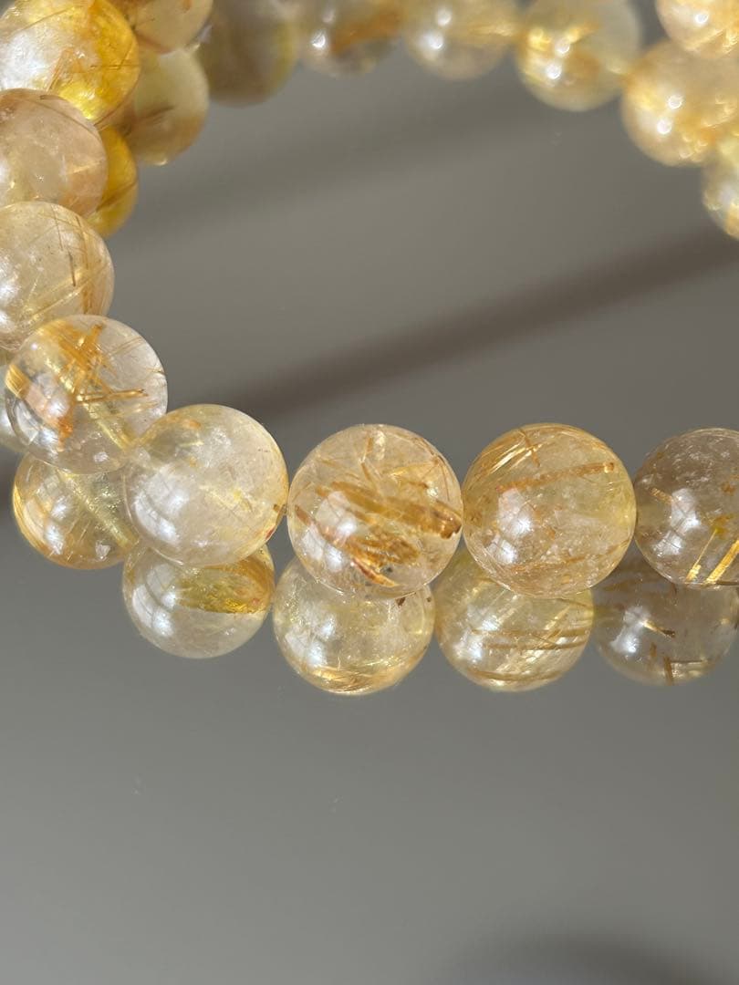 高品質 ゴールドルチルクォーツ ブレスレット 11mm 内径18cm