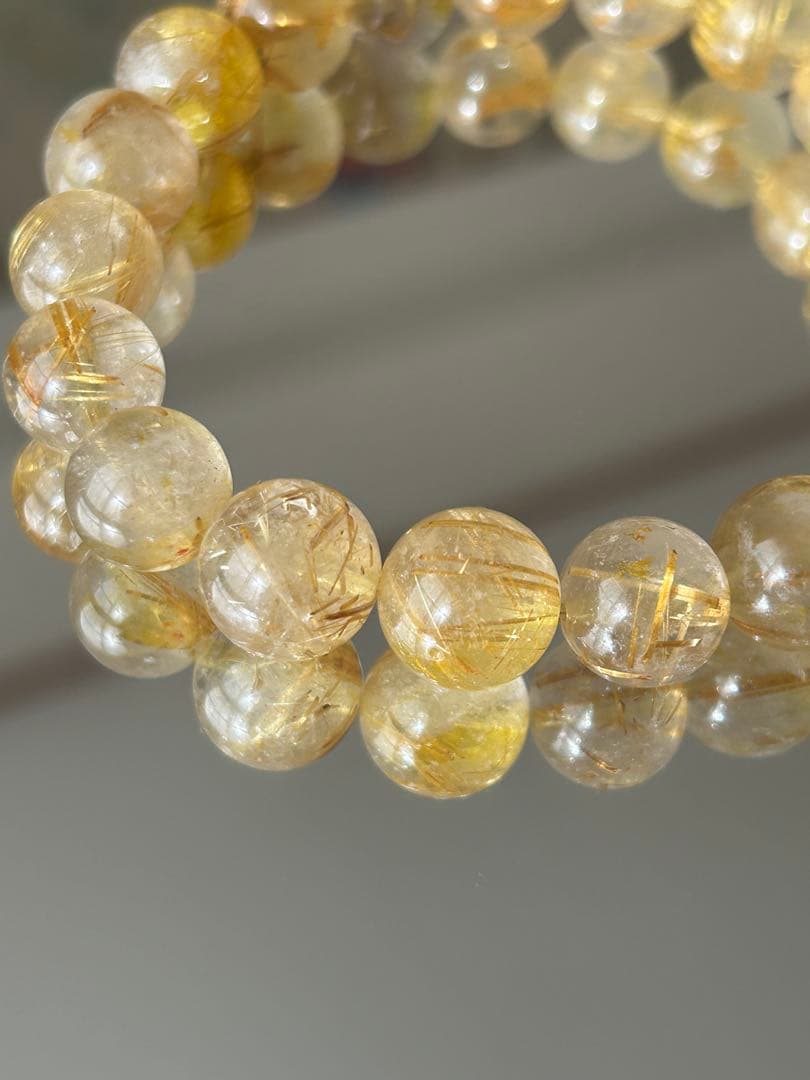 高品質 ゴールドルチルクォーツ ブレスレット 11mm 内径18cm