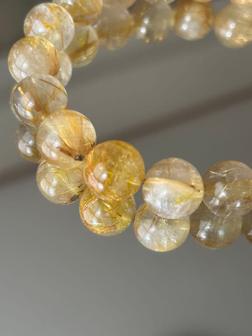 高品質 ゴールドルチルクォーツ ブレスレット 11mm 内径18cm