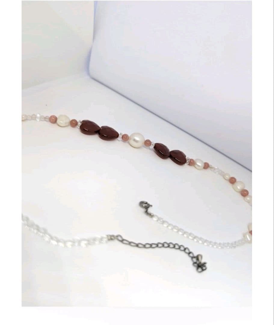 ハート型メノウと淡水パールのネックレス