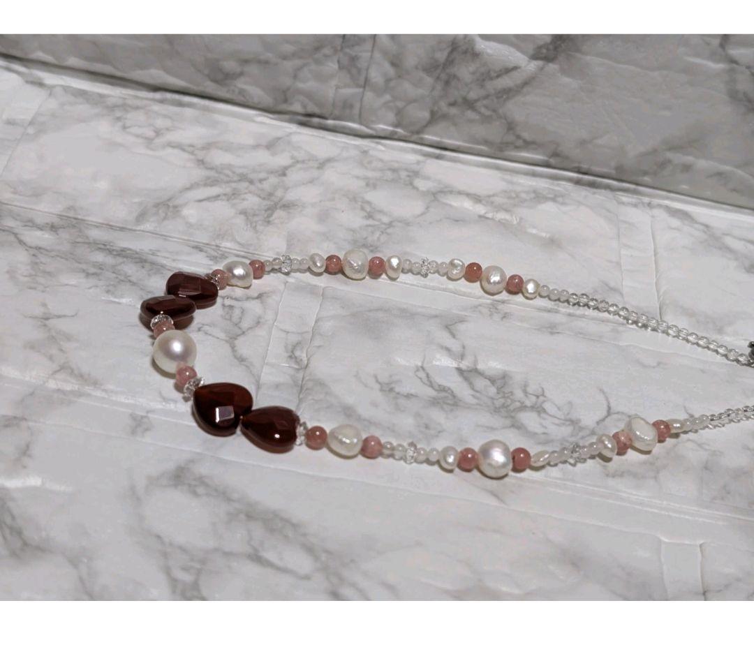 ハート型メノウと淡水パールのネックレス
