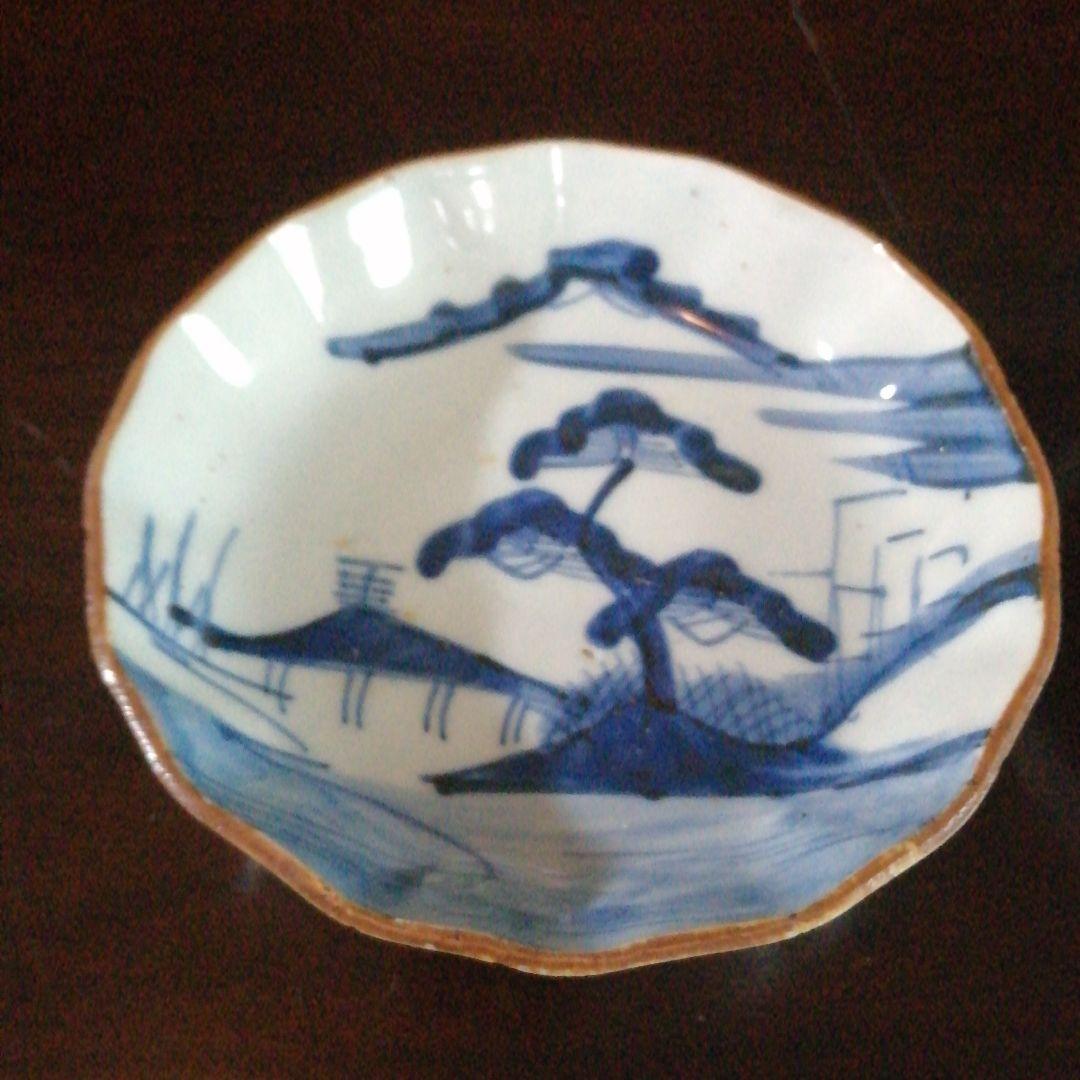 古伊万里　染付皿　2種　8枚　13cm　13.6cm　江戸後期〜明治初期