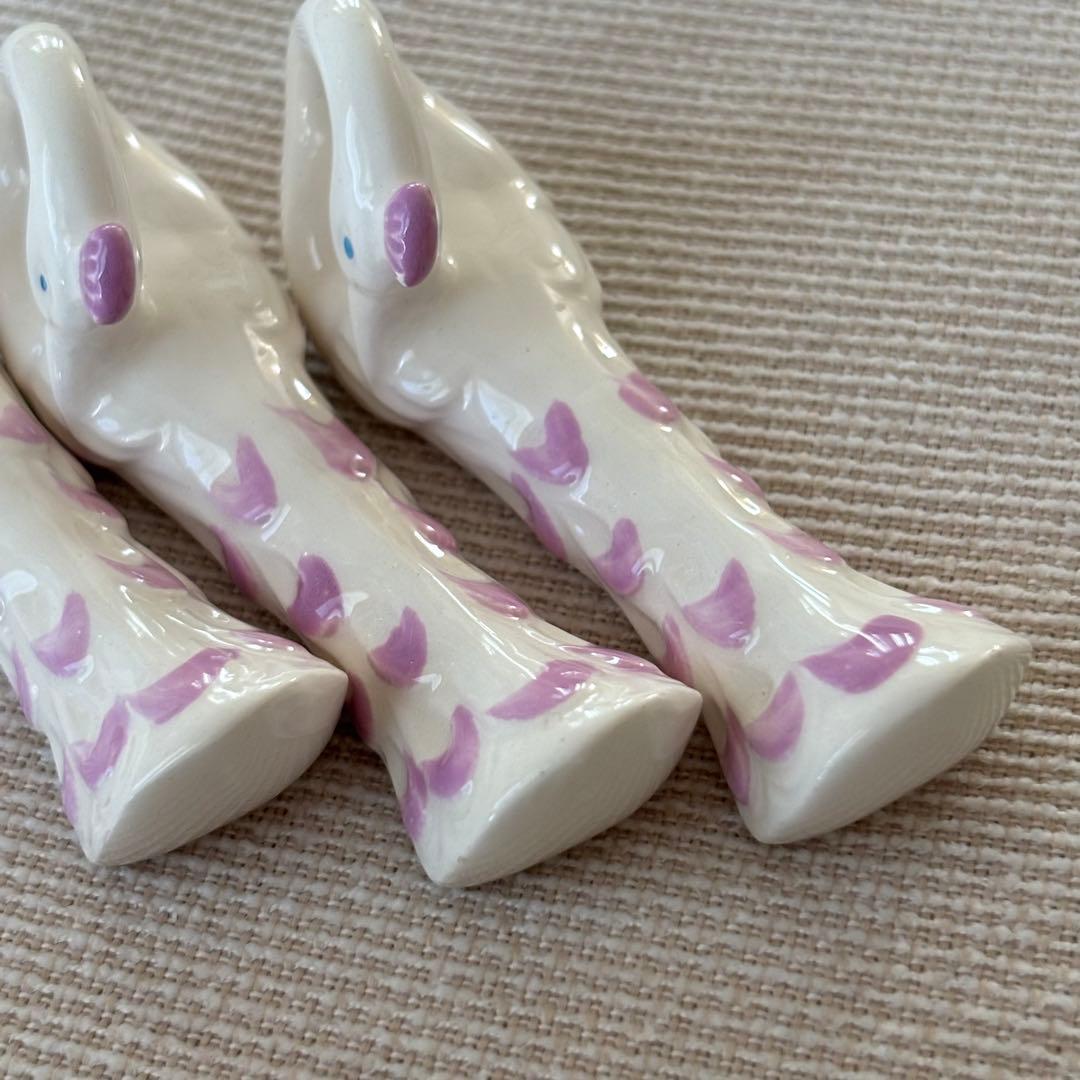 フランスアンティーク カトラリーレスト ピンク色の羽のクジャク 6個セット