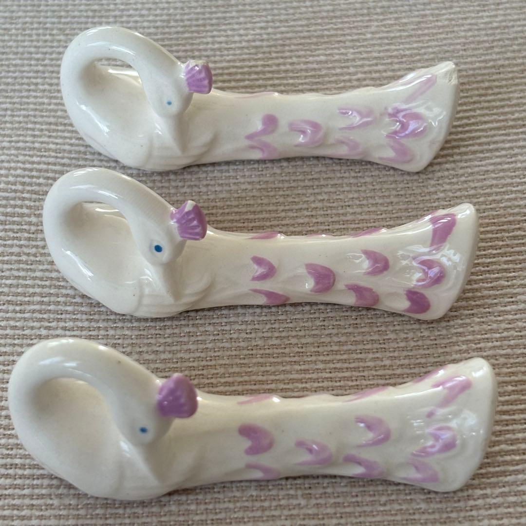 フランスアンティーク カトラリーレスト ピンク色の羽のクジャク 6個セット