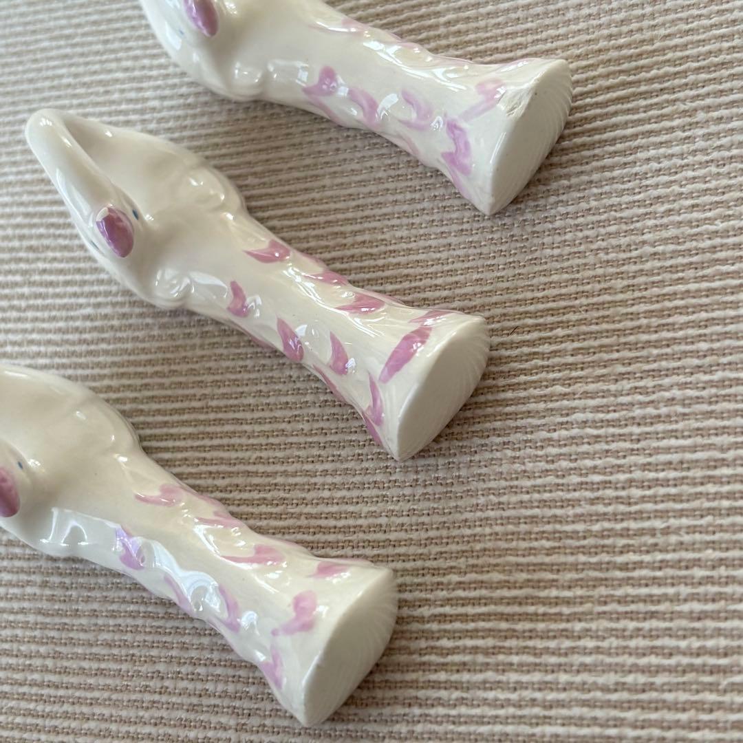 フランスアンティーク カトラリーレスト ピンク色の羽のクジャク 6個セット