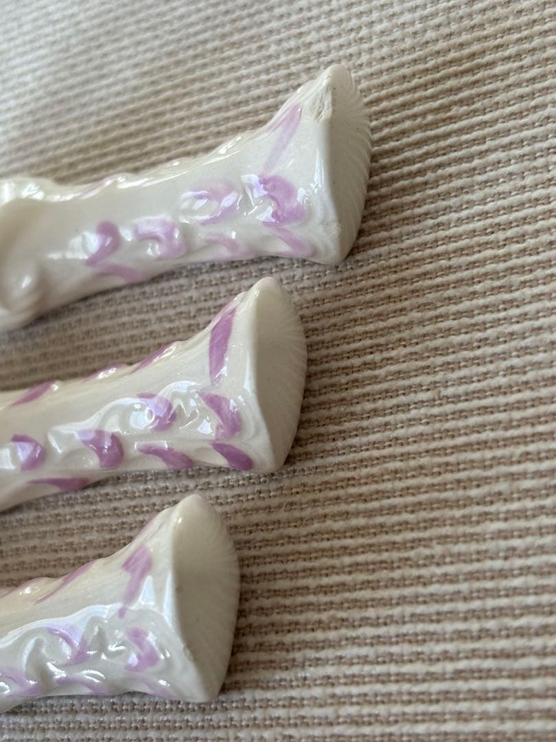 フランスアンティーク カトラリーレスト ピンク色の羽のクジャク 6個セット