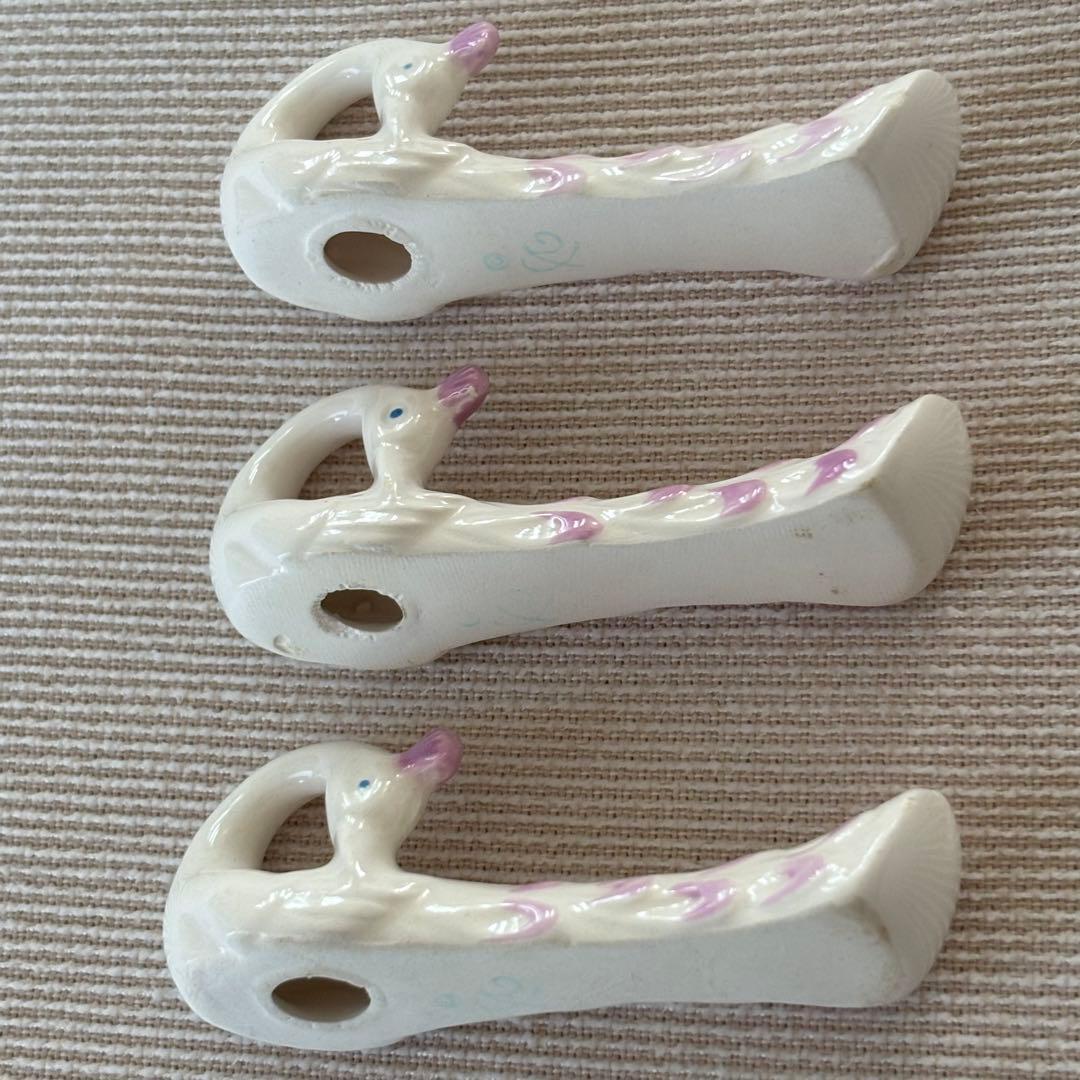 フランスアンティーク カトラリーレスト ピンク色の羽のクジャク 6個セット