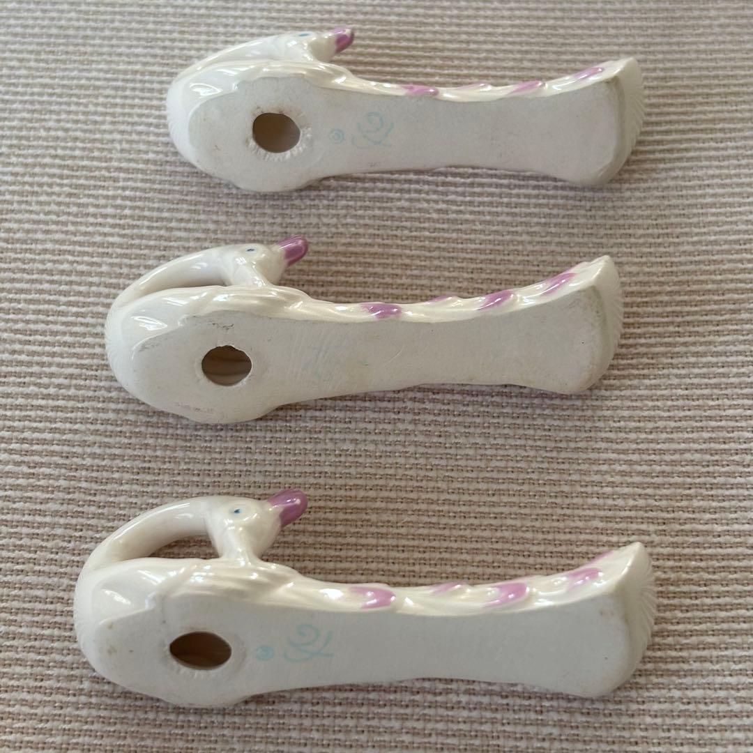 フランスアンティーク カトラリーレスト ピンク色の羽のクジャク 6個セット