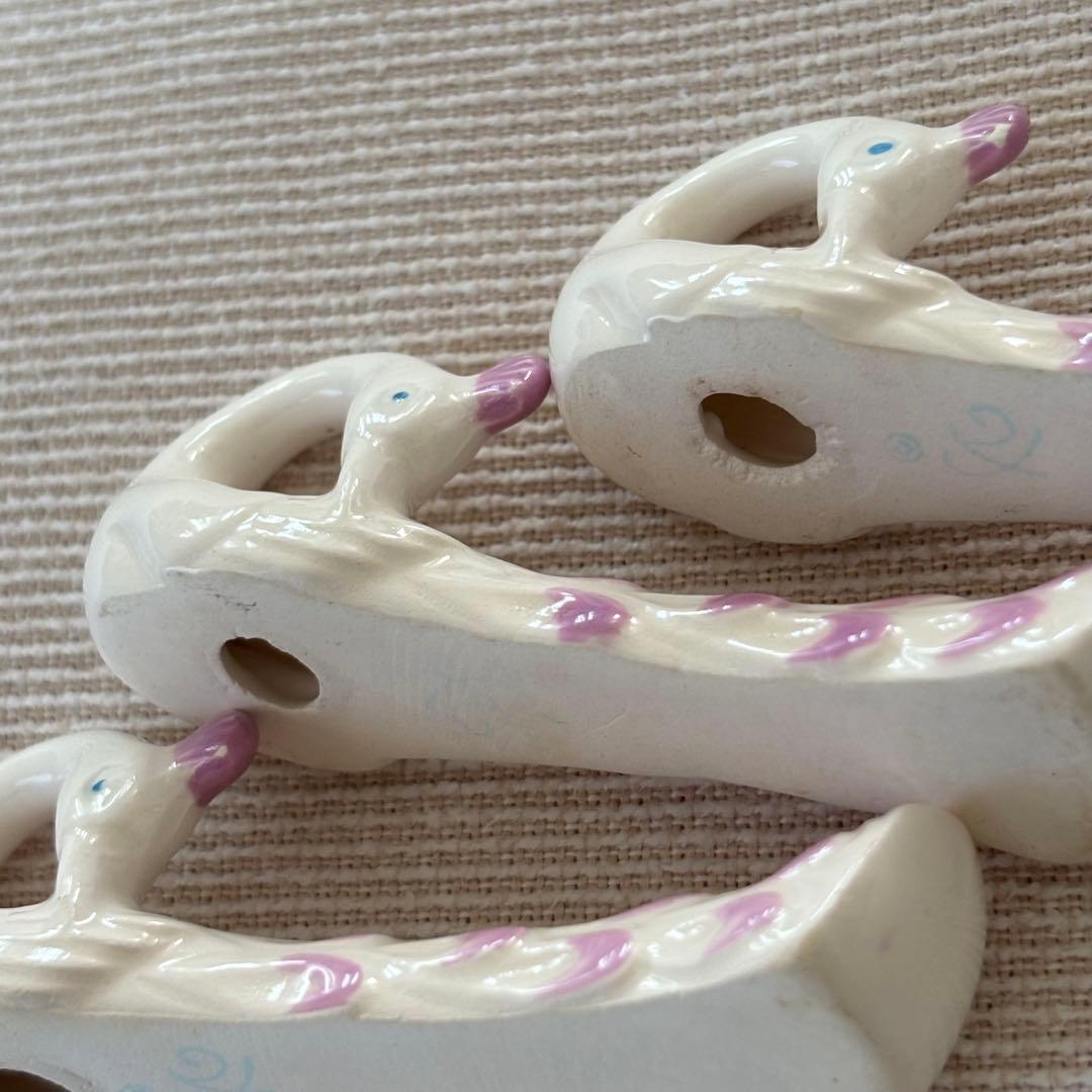 フランスアンティーク カトラリーレスト ピンク色の羽のクジャク 6個セット