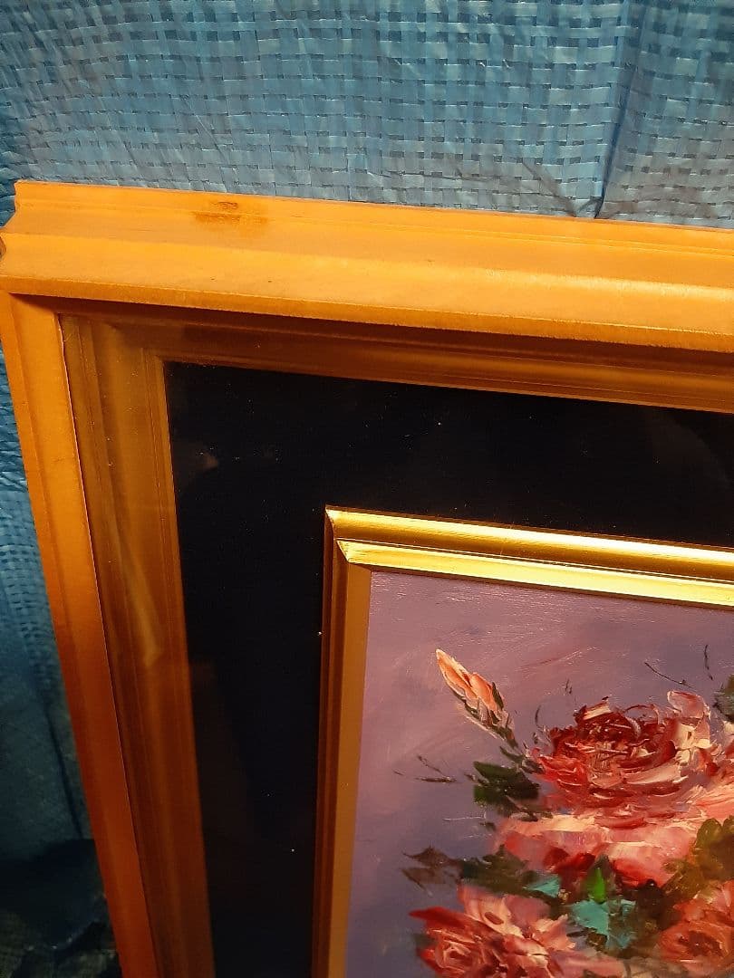 バラ 薔薇 花束 油彩画 金色フレーム 油絵 作者不明 花瓶 - メルカリ