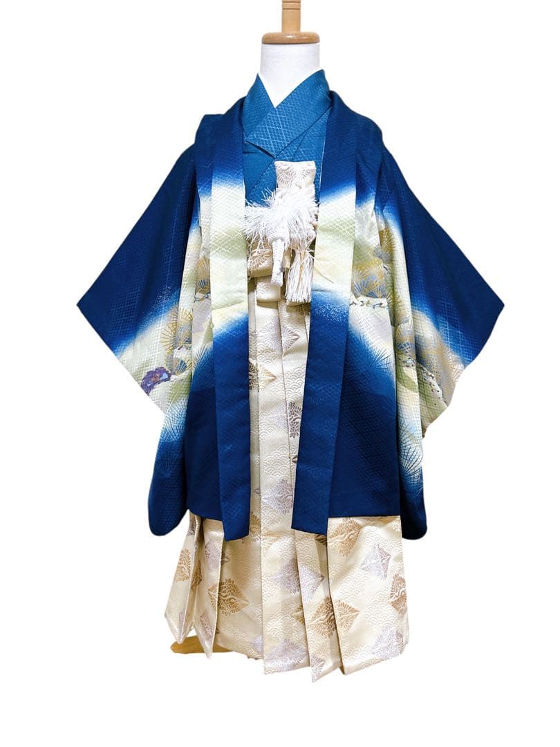 青系フルセット♡七五三　5歳　男の子　一式　鷹　ゴールド