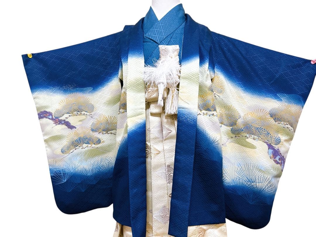 青系フルセット♡七五三　5歳　男の子　一式　鷹　ゴールド