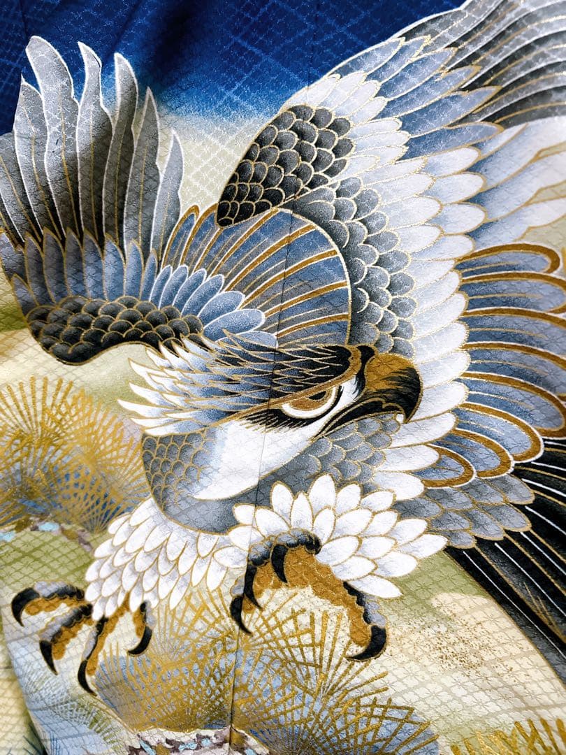 青系フルセット♡七五三　5歳　男の子　一式　鷹　ゴールド