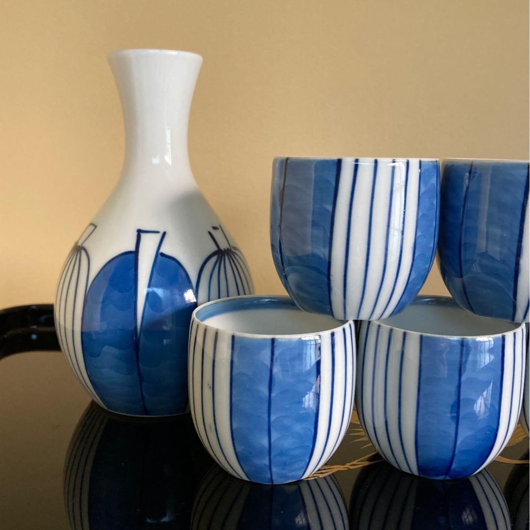 有田焼 雅峯窯 酒器セット 手描き モダン酒器 徳利2本 お猪口5個 7点