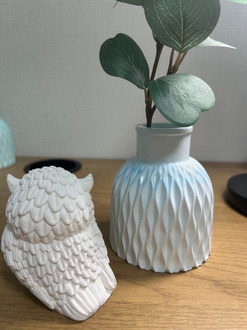 セメントアート　花瓶　フクロウ　雑貨