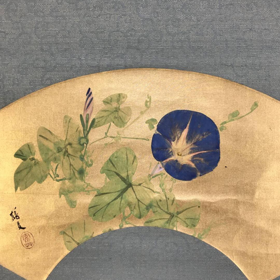 真作/庄田鶴友/朝顔図/花図/夏の花図/夏の掛軸/扇面/掛軸☆宝船☆AH-808