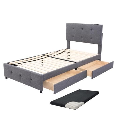 【厚さ10cmマットレス付き】Sファブリックベッド 引き出し付き シングルベッド