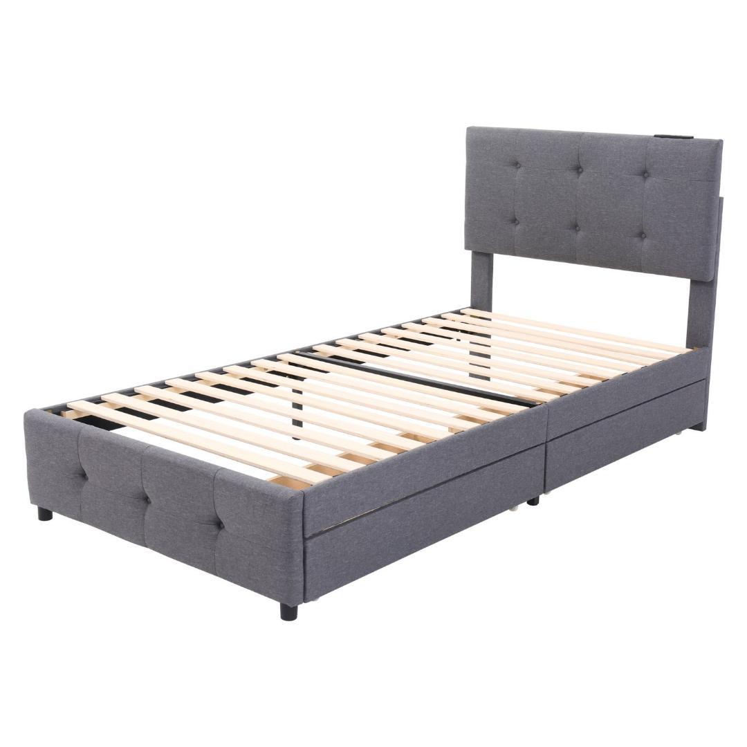 【厚さ10cmマットレス付き】Sファブリックベッド 引き出し付き シングルベッド