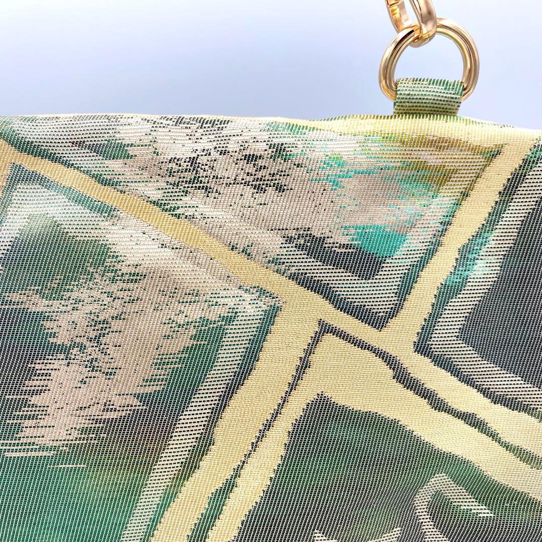 メタリックグリーン　帯リメイクバッグ　クラッチ&ポシェット2way 斜めがけ