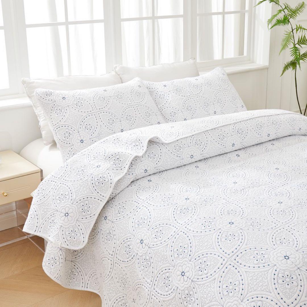 キルトベッドカバー3点セット綿マルチカバー キルティング HDX