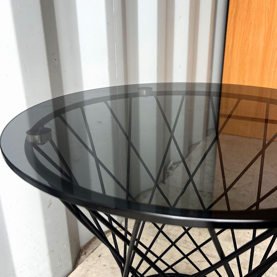 取付無料！フランフラン マーリア クリア×ブラック ガラス円形サイドテーブル✨