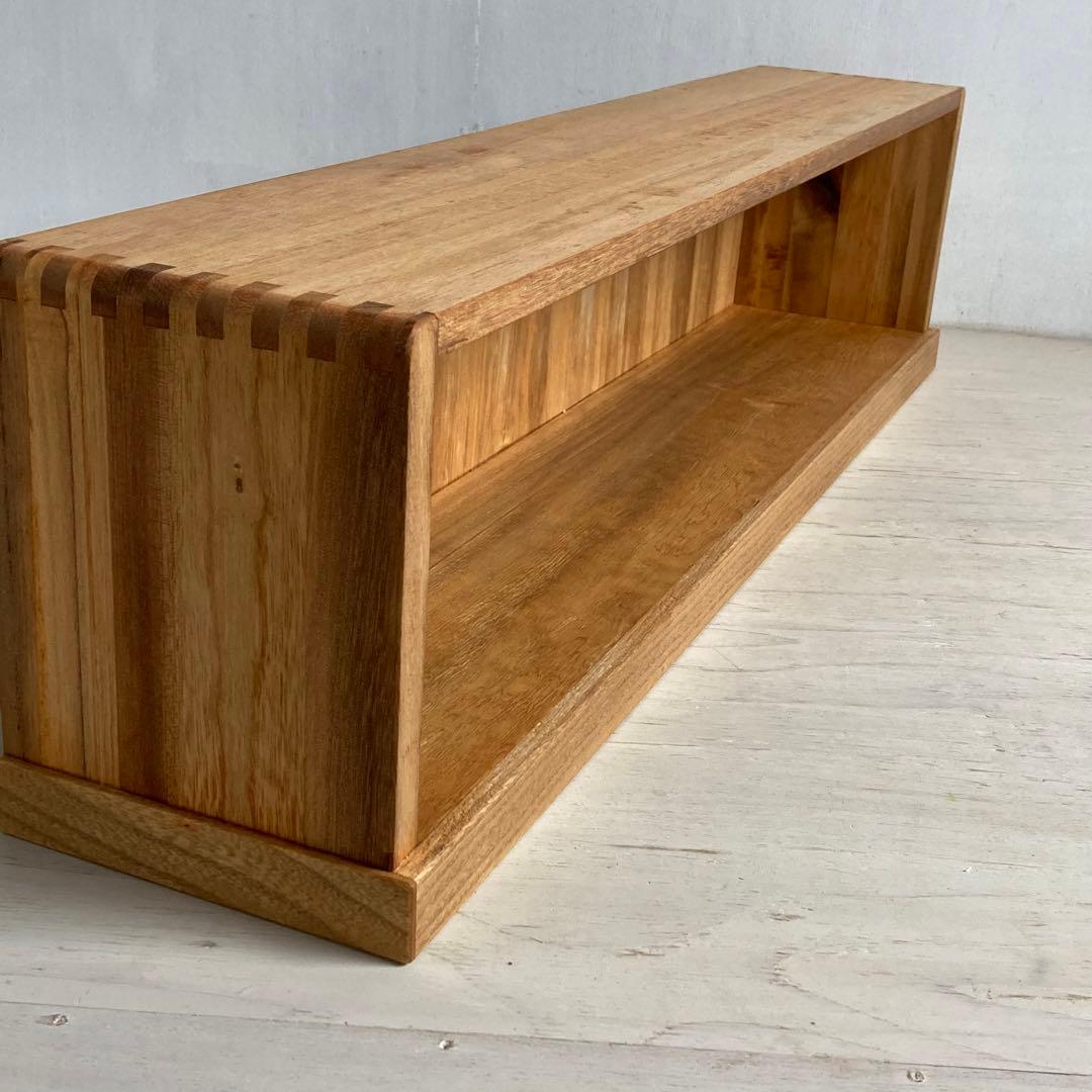 古い木製 横長 オープンラック 展示ケース あられ組み