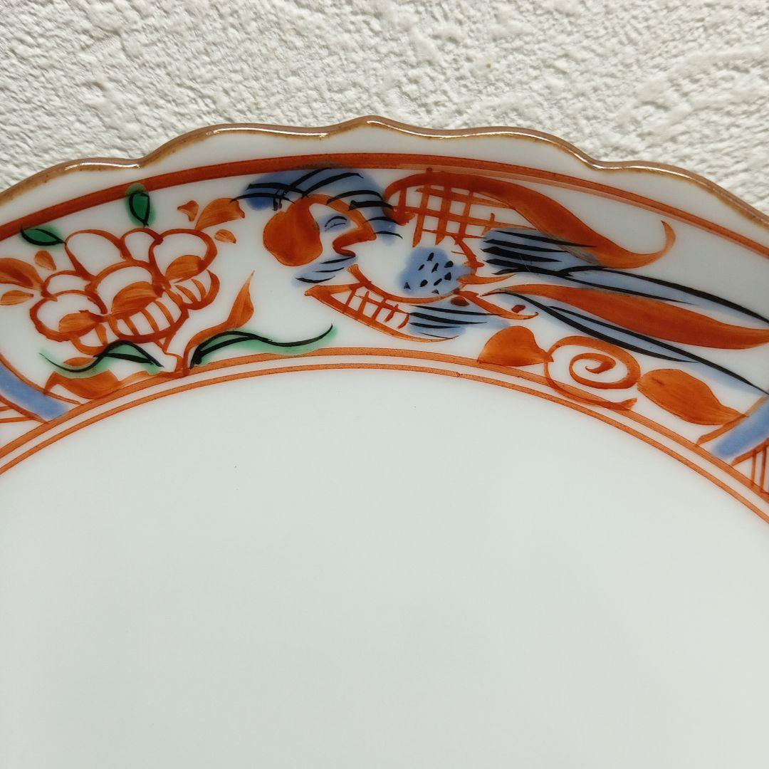 清水焼 赤絵格子花鳥六寸皿 お皿 菓子皿 盛り皿 5枚セット